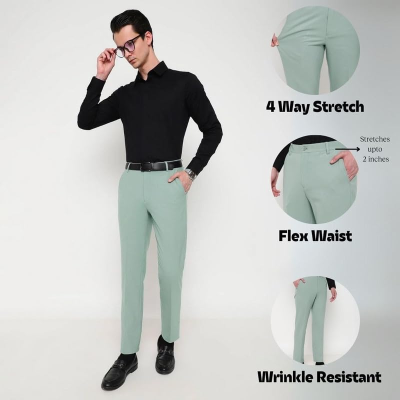 Image of SUBTRACT Slim-Fit Stretchable Lycra Formal Pants for Men with Flexible Waistband | Stylish Men's Wear Trousers for Office or Party |Dress Trouser Pant