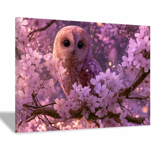 Peinture chouette florale rose sur toile : une touche de douceur et d'art moderne multicolore