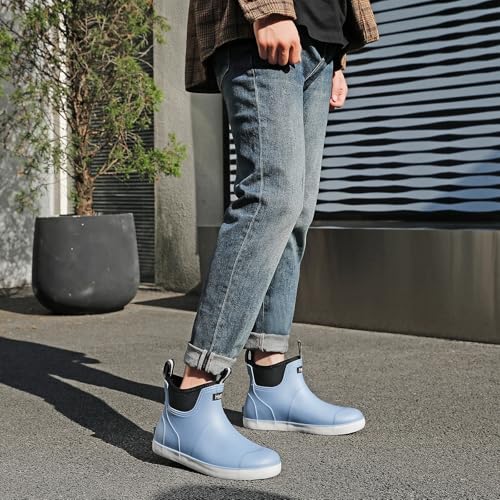Image of Men's Deck Boots, Deck Shoes Waterproof Rain Boots, Saltwater Fishing Ankle Boots, Non-Slip Rubber Garden Muck Boots for Gardening Boating Camping Sailing Fishing
