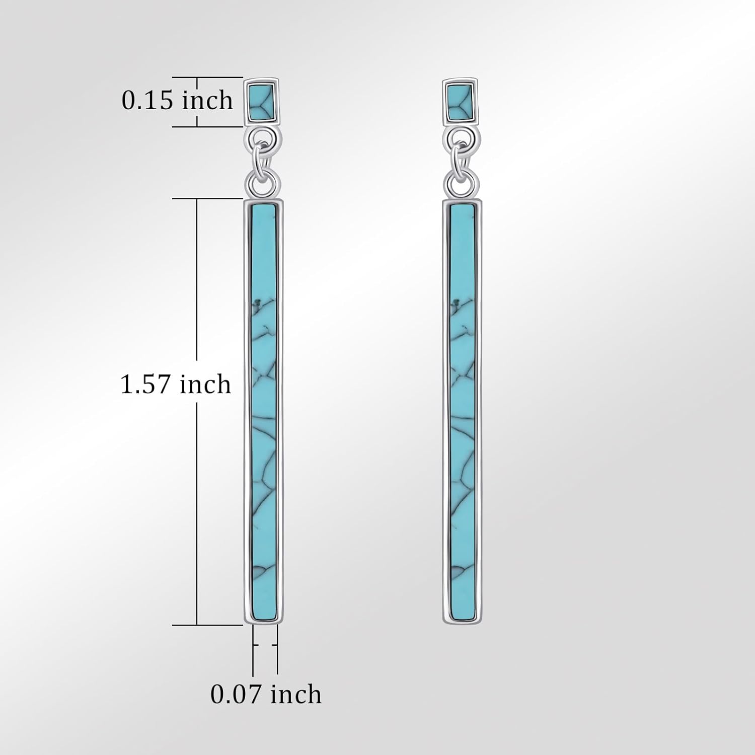 Silver Turquoise Dangle Earrings for Women Long Bar Turquoise Stud Earrings Boho Style Gemstone Jewelry - Image 4