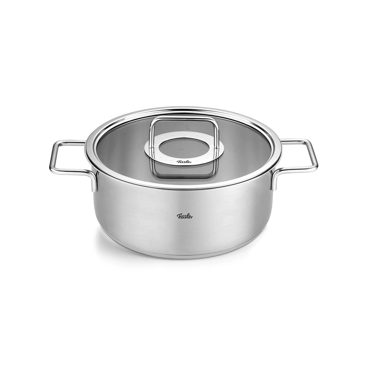 Fissler Pure Collection Rostiera In Acciaio Inox 20 Cm (2,4 L) Con Coperchio In Vetro – Made In Germany, Adatta A Induzione
