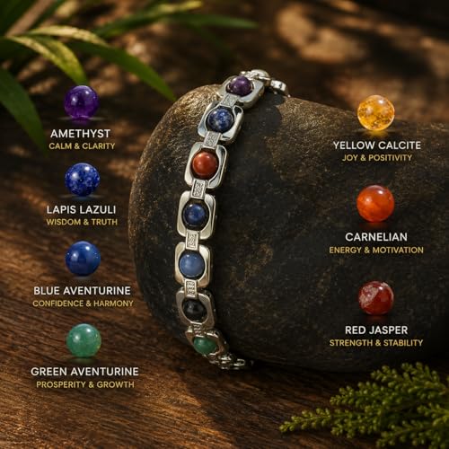 Image of eCraftIndia Crystal Energy Bracelet for Men & Women | 7 Chakra Healing Bracelet | Pyrite Dhanlabh Money Magnet Triple Protection Stone.