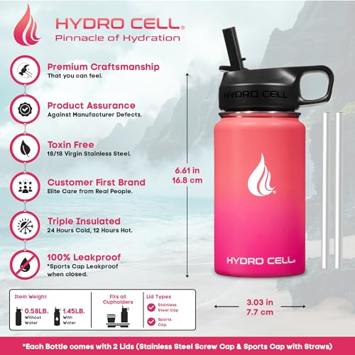 Image of HYDRO CELL Stainless Steel Insulated Water Bottle with Straw - For Cold & Hot Drinks - Metal Vacuum Flask with Screw Cap and Modern Leakproof Sport Thermos for Adults (Coral /Punch 14oz)