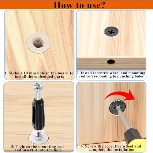 Image of 120PCS Cam Locks for Furniture3-in-1 Eccentric Hardware Wheels,Furniture Fasteners&Connectors with Multi-Size Nuts,Bolts and Wood Dowel Pins,Kit for Furniture Assembly /Repair(Black)