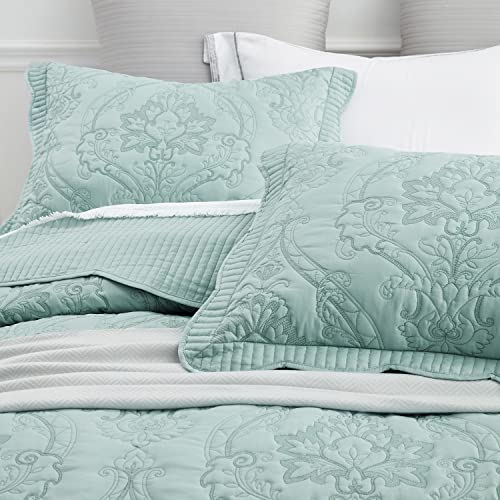 Image of CHIXIN Bedspread Coverlet Set Queen Size - Lightweight Bedding Cover - Beautiful Stitching - 5 Piece Reversible Bedspread - Gorgeous Damask Paisley Pattern (Queen, Seaglass)