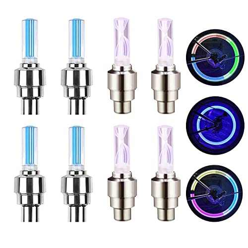 Bkinsety 8 piezas LED bicicleta rueda luces para coche, válvula de neumático para motocicleta, Spoke flash, impermeable, válvula Stems Caps Accessories (azul+color) Cover