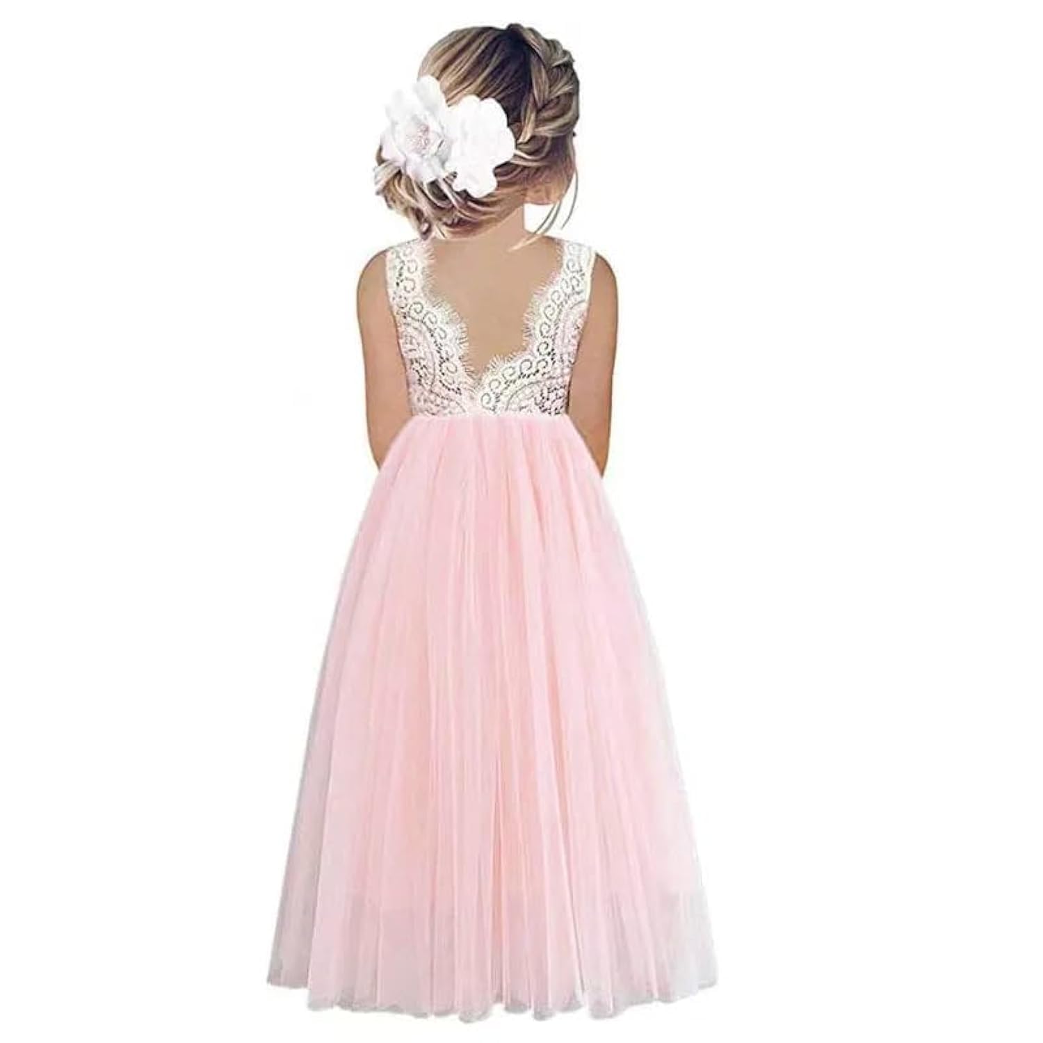 Odizli Robe de demoiselle d'honneur, en dentelle, dos nu, ligne A, en tulle, robe de mariage, première communion, fête, longue robe de soirée