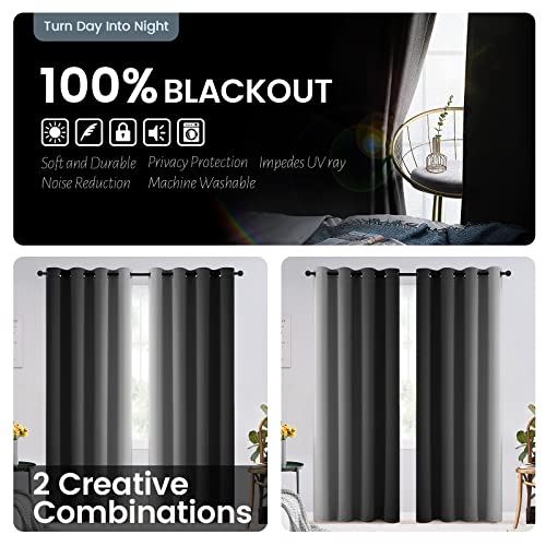 Image of SimpleHome Black and Greyish White Blackout Curtains for Bedroom 90 Inches Long, Room Darkening Grommet Curtains for Living Room,Thermal Insulated Ombre Drapes,2 Panels, 52x90 inches Length