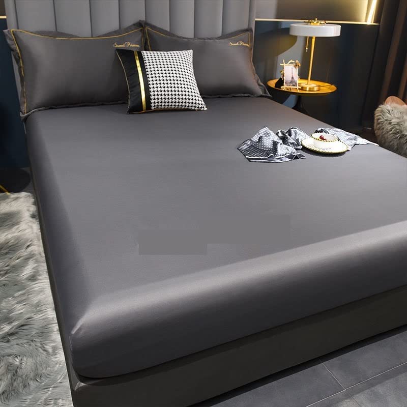 SáBana De Seda Helada Sábana Bajera elástica, Funda Protectora for colchón, Colcha de satén, Ropa de Cama, sábana de rayón, Individual, Doble, Queen, King, tamaño 90