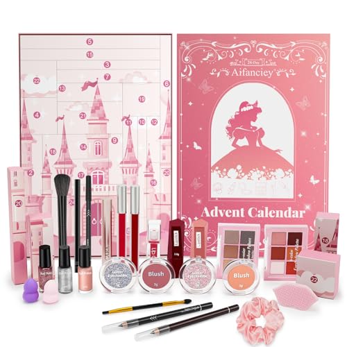 Calendrier De L'Avent Licorne 2025 – 24 Surprises Beauté Et Bijoux – Maquillage, Accessoires, Stickers – Coffret Cadeau Pour Filles – 22 X 5,3 X 31 Cm