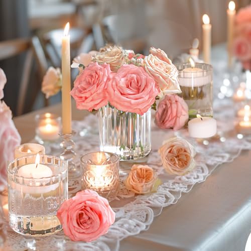 ComSaf 6pcs Mini Glass Cylinder Vases 3.9 Inch Tall, Small Vase for Flowers, Short Ribbed Vases for Centerpieces, Clear Hurricane Glass Candle Holders for Table Party Home Decor - Image 5