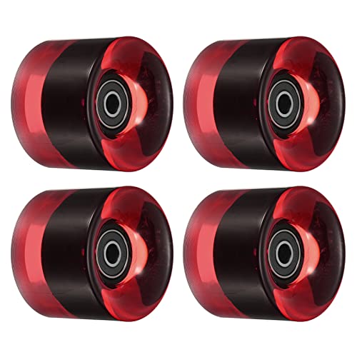 PATIKIL 60mm Longboard Wheels with Bearings ABEC-9, 4 Pack Street Wheels for Skateboards Cruiser Wheel Replacement 80A, Clear Red Black