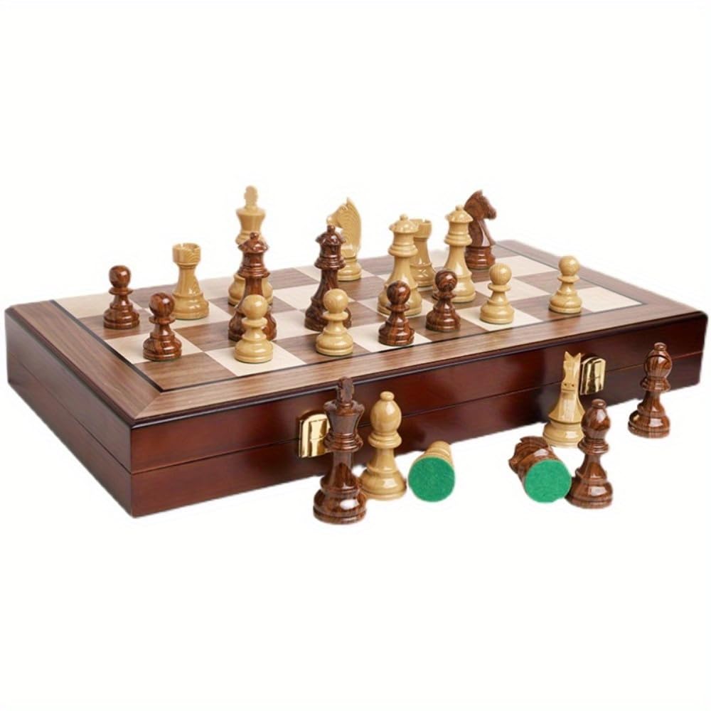 20" Extra Large Folding Chess Set - Walnut Wood Board & Weighted PVC Pieces - Portable Tournament Game for Adults, Travel, Gifts (Perfect for Beginners & Adults)