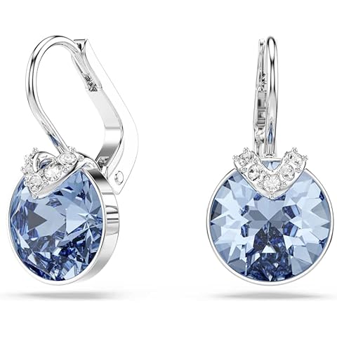 Swarovski Bella V drop earrings, Round cut, Blue, Rhodium finish