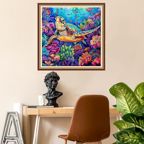 Image of Fanxvivy Stamped Counted Cross Stitch Kits for Adults Printed Cross-Stitch Patterns 11CT Stamped or Counted Cross Stitching Embroidery Kit Needlepoint Kits-Turtle Underwater World 18x18 inch