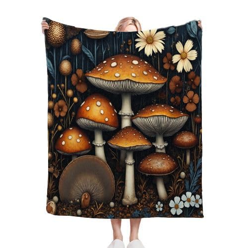 Couverture polaire 220x240 plante champignon lit king size grand confort