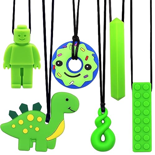 Mordedor para Bebé, 6 Piezas Mordedores Refrigerante, Autismo Masticar Colgante, Collar de Lactancia, Masticar Collar Perfecto para Niños con TDAH, Dentición, Autismo, Necesidad de Morder (Verde)