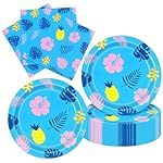 40Pcs Cartoon Blue Theme Birthday Party Supplies Hawaii Tropical Leaves Plates and Napkins Party Supplies for Baby Shower Decorations Cartoon Birthday Decorations