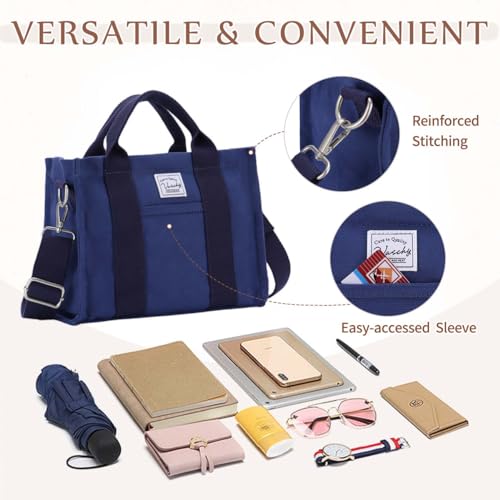 Image of VASCHY Canvas Tote bag, Casual Reusable Work Totes for Women Teachers with Zippers Pockets Crossbody Shoulder Bag Purse
