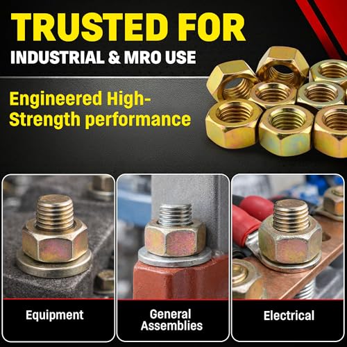 Image of Chenango Supply 5 /8-11 Grade 8 Hex Nuts, Alloy Steel Heavy Duty Nuts | 150,000 PSI Proof Load, Yellow Zinc Chromate Finish, USS Coarse Thread Industrial Fasteners, 10 Pieces (5 /8-11 HxNut G8)