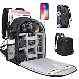 Cwatcun Camera Backpack with Extra Storage, DSLR SLR Water Resistant Camera Bag with 15.6' Laptop Compartment Fits Canon Nikon Sony Camera, Camera Case with Tripod Holder for Women Men Photographer