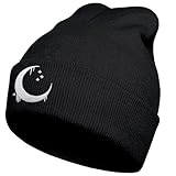 ACZHHZC Funny Goth Beanie for Men & Women, Winter Cool Cute Emo Embroidery Knit Hat (Gothic Moon)