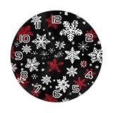 Entemne Orologio da parete silenzioso da 25,4 cm, con fiocchi di neve, colore rosso e nero, senza ticchettio, funzionamento a batteria, orologio decorativo per camera da letto e soggiorno, facile da