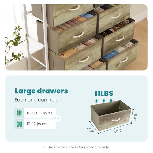 Image of OLIXIS 8 Drawer Storage Dresser for Bedroom, Closet Organizers Units | Fabric Dresser with Wooden Top, Chest of Drawers Clothes Storage, Tower Cabinet, TV Stand Furniture, Oak Greige