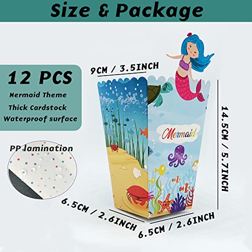 Image of Sumerk 12Pcs Mermaid Popcorn Boxes Candy Snacks Containers for Movie Night, Carnival, Theater Paper Popcorn Bags for Children's Baby Girls Birthday Party Decorations