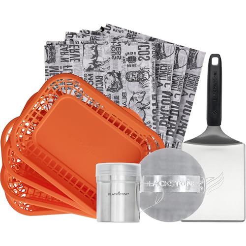 Blackstone 6277 Smash and Serve Burger Kit Includes Stainless Steel XL Burger Spatula 7 Smash Burger Press Spice Dredge (4) Burger Baskets & (20) Burger Basket Liners Tools Dishwasher Safe