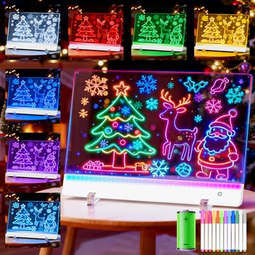 Tablette Lumineuse Dessin Tableau Lumineux avec 12 couleurs - Avec stylo de 12 couleurs - Tableau d'affichage LED transparent lumineux - Effaçable -...