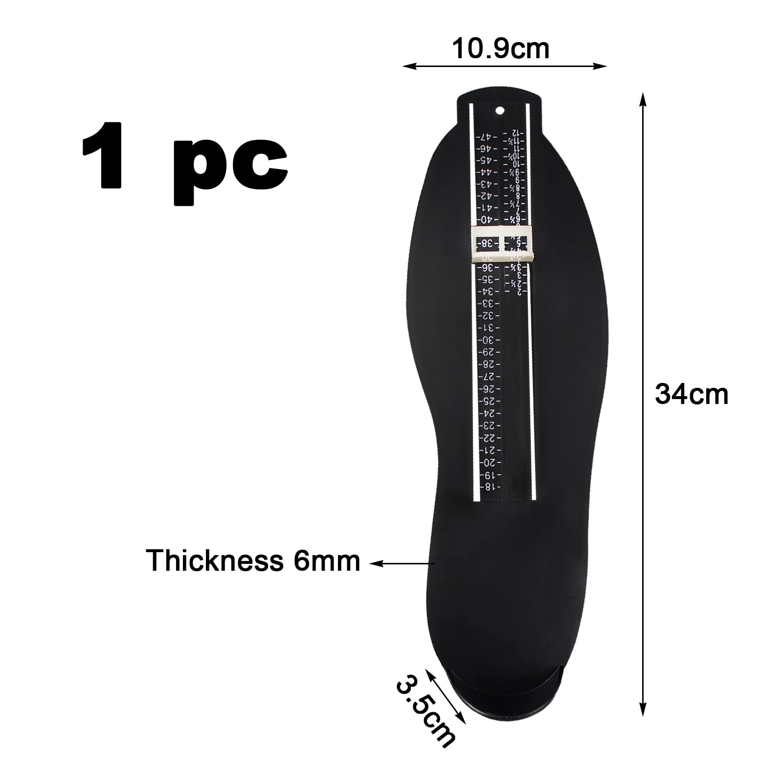 1 pièces Jauge de pied noir,Pedimetre Adultes avec Barème,mesure pied,Mesure des chaussures de 18 à 47,pour le Mesureur de Chaussures Déterminer la Pointure