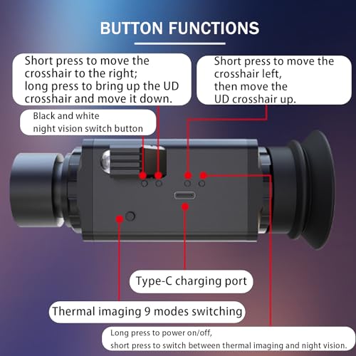 Monocular térmico, imagen térmica 2 en 1, resolución 320 x 320, cámara monoscópica de imagen térmica (60 Hz), resolución 4K, 11 modos, ampliación 7X, monocular térmico para noche miniatura 5