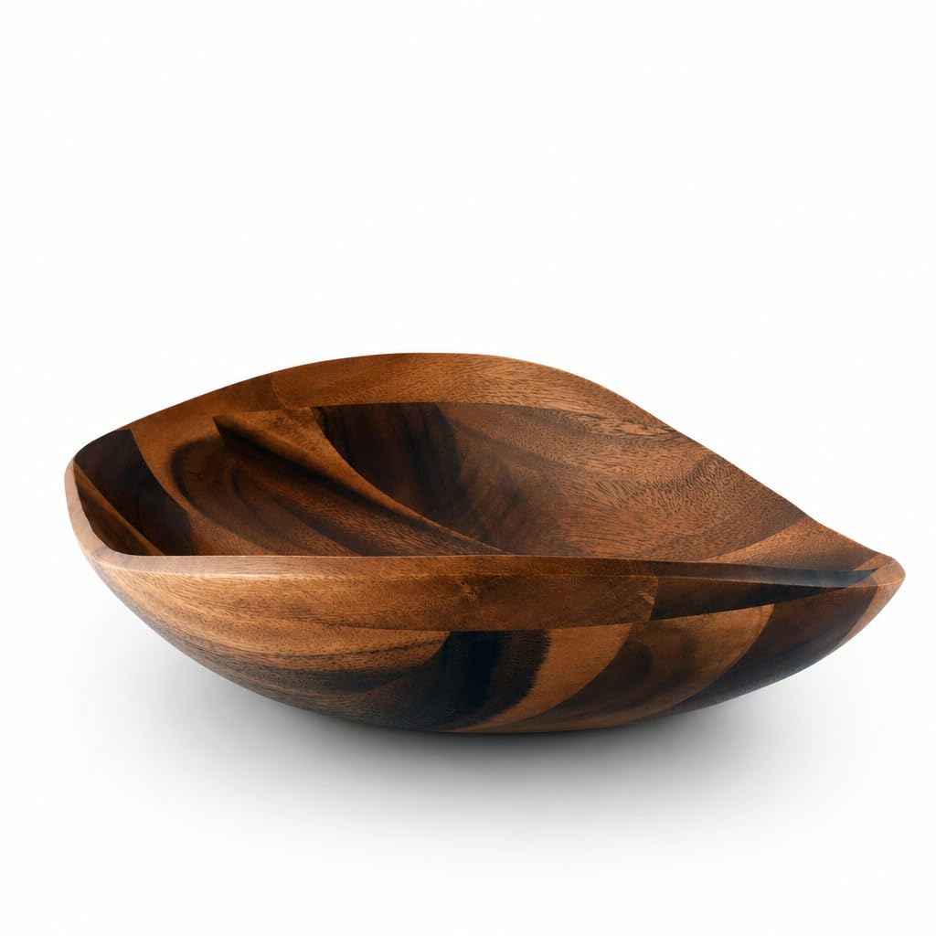 Arthur Court Cuenco de madera para servir ensalada de acacia para frutas o ensaladas – Tazón moderno de centro – Tallado a mano de una pieza de madera