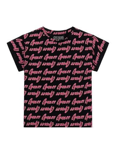Image of GUESS AOP GUESS Girl's Short Sleeve Graphic T-Shirt, Black, 8 Years, AOP GUESS Black, 8 Years