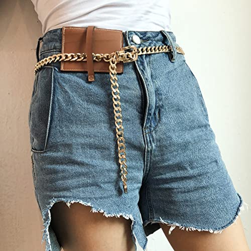 Yomlry Chain Belts For Women Wasit Chain Belt Metal Chain Belt For Women Sunflower Gold Chain Belts Adjustable Body Link Belts For Jeans Skirts Dress-Thick #TOP6