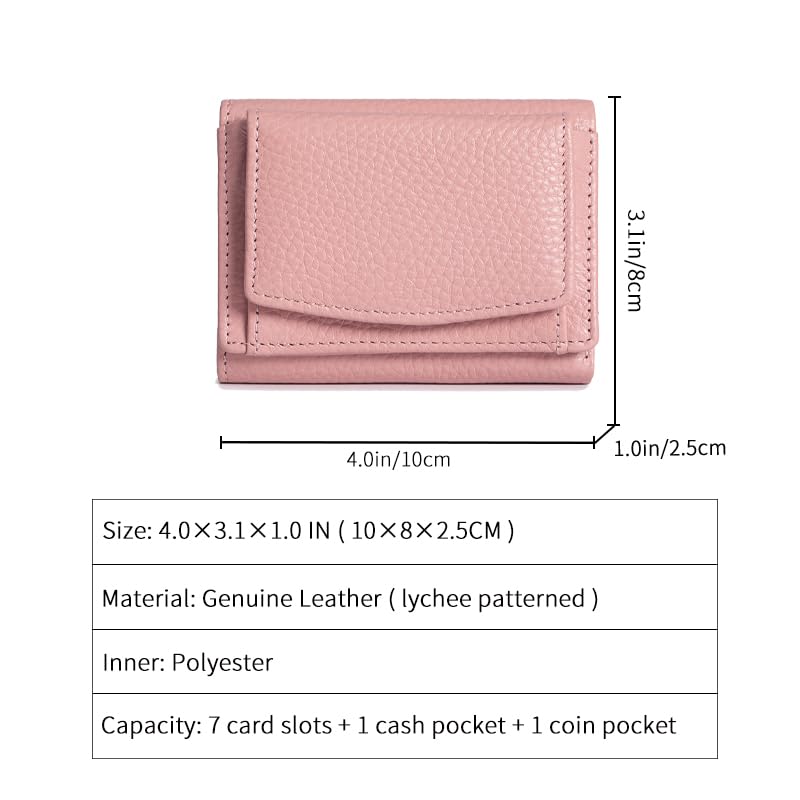 Image of Small Wallet Women Genuine Leather RFID Blocking Trifold Tiny Wallets with Snap Coin Pouch 7 Card Solts