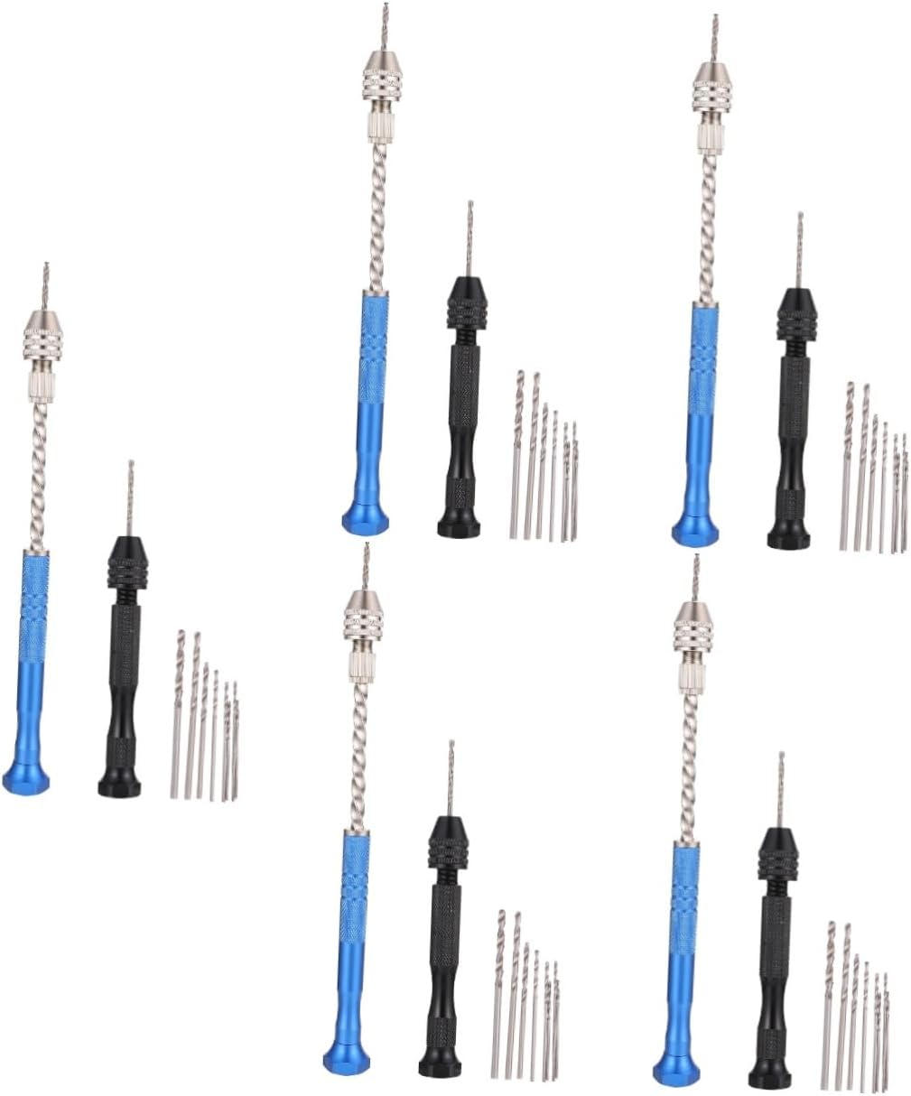 Gadpiparty 5sets Hand Drills Steel Pin Vise Jewelry Drilling Tool Kit for Crafts Hand Twisted Drill Bits for More