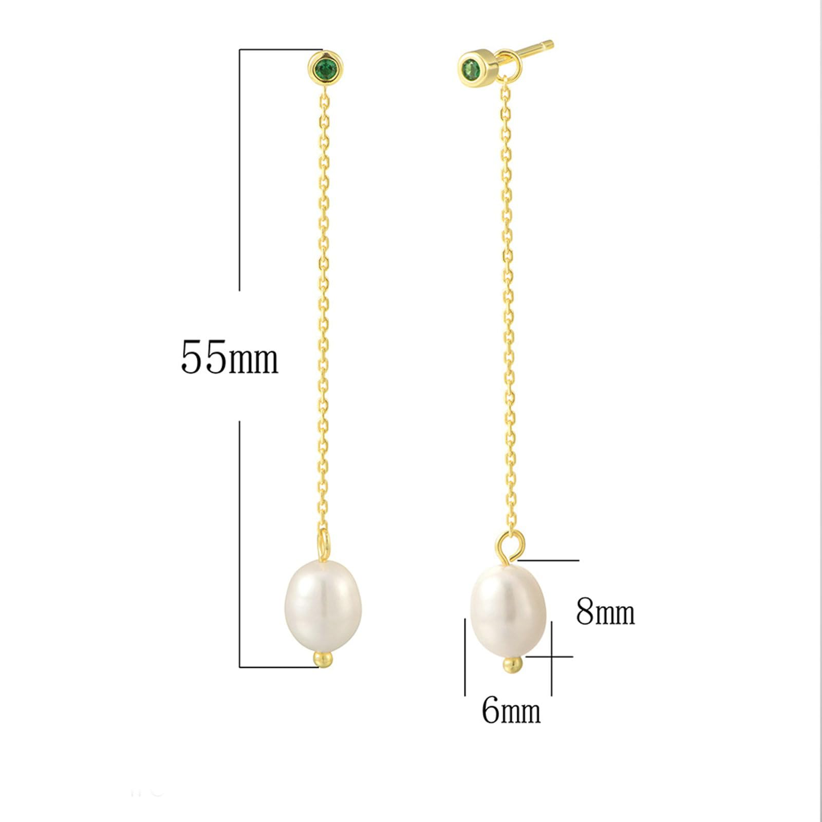 Orecchini lunghi da donna, in oro 9/14/18 carati, da appendere, 6 x 8 mm, con perle d'acqua dolce