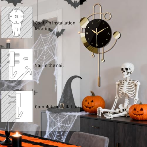 SIN&MI Wall Clock with Pendulum,Silent Non Ticking Battery Operated Modern Large Wall Clocks for Living Room Bedroom Farmhouse Office Kitchen Home Wall Decor-13.3 * 22.4 Inch(Golden) - Image 5