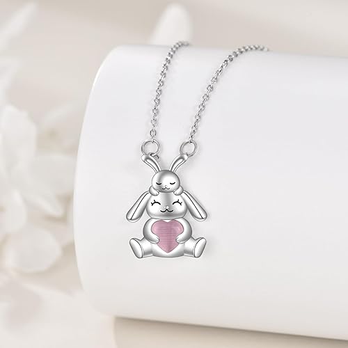 Miniatura 3 de Collar de gato de plata de ley con colgante de gato con perlas de cuarzo rosa, regalos para mujeres amantes de los gatos
