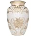 White and Gold Flower Funeral Urn by Liliane Memorials - Cremation Urn for Human Ashes - Brass- Suitable for Cemetery Burial or Niche- Large Size for Adults up to 200 lbs - Rose Lisette
