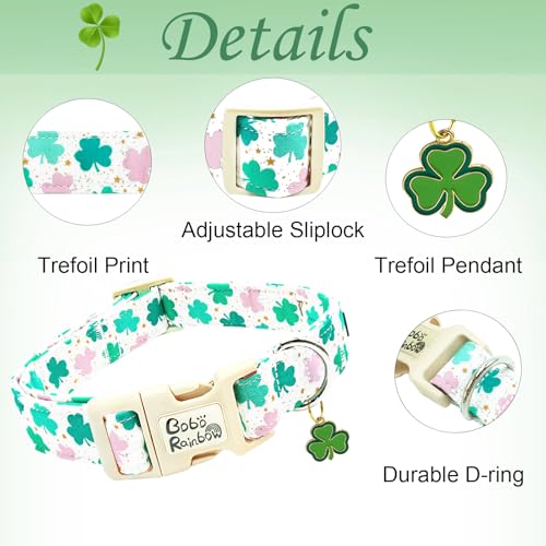 Image of St Patrick's Day Dog Collar-Adjustable Cute Trefoil Pet Collars Cotton Clovers Holiday Puppy Collar Green Spring Necklace Gift for Medium Dogs