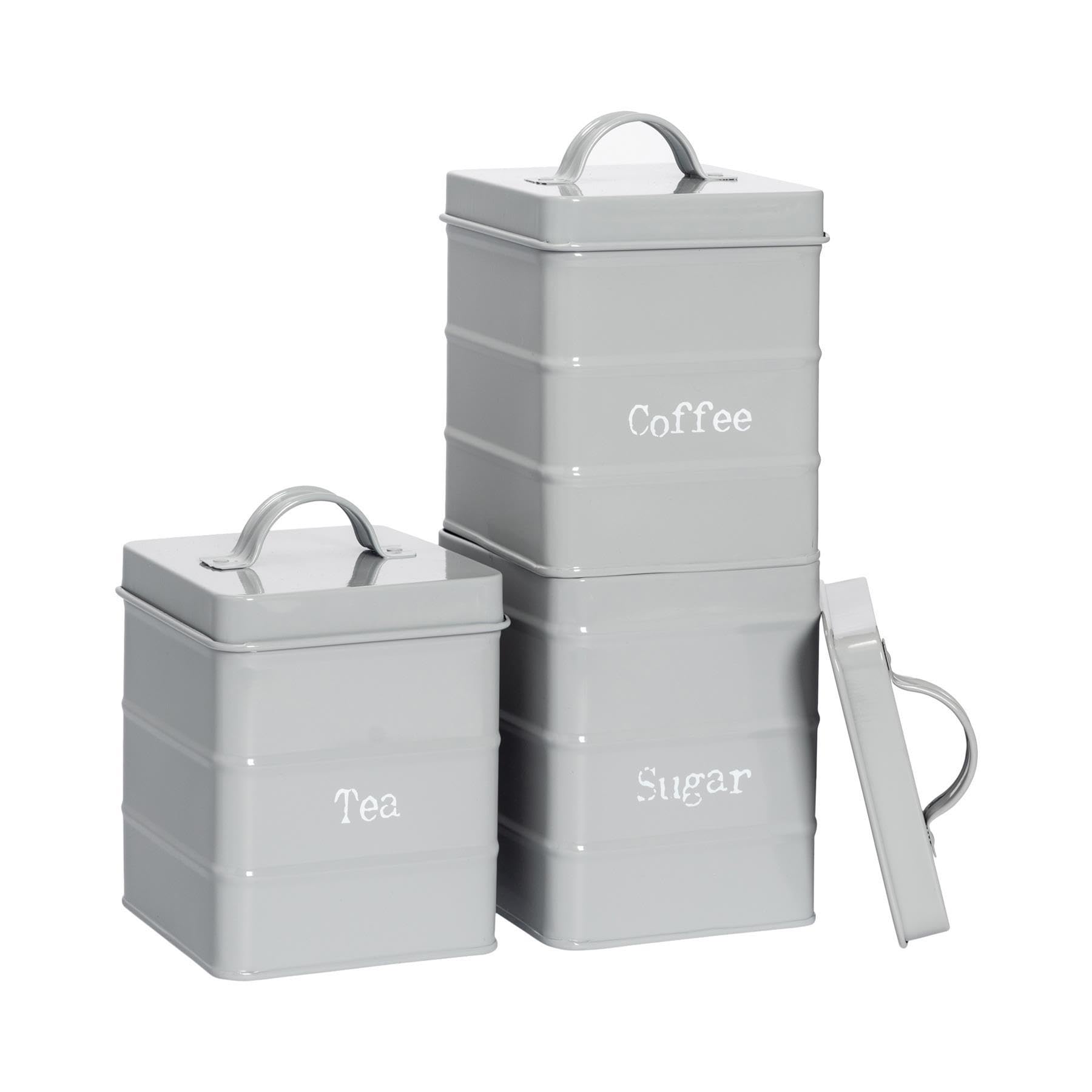 Harbour Housewares Metal Tea Coffee Sugar Canisters - Grey