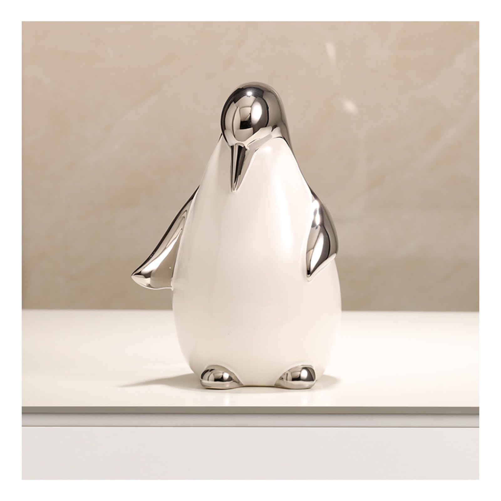 Tauzveok White Mother Penguin Sculptures, Family Decoration Statue, Modern Abstract Deco, 3-Piece Set
