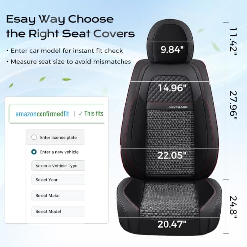 Image of Coverado Full Set Car Seat Covers, Luxury Leather All-Weather Seat Protectors Universal Fit Most Sedan SUV Truck Vehicles