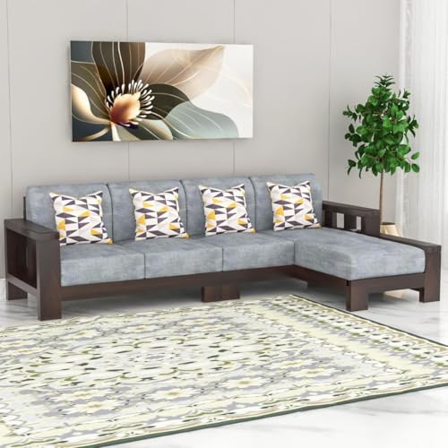 Image of Sheesham Solid Wood L-Shape Sofa for Living Room (L-Shape) (Mahogany)