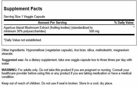 Miniatura 2 de Agaricus Blazei Extracto de Seta 500 Mg 90 Caps