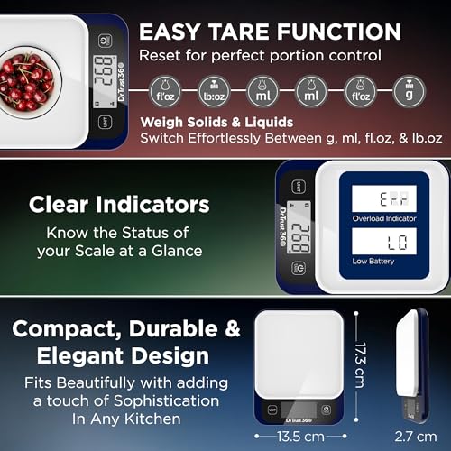 Image of Dr Trust USA Smart Nutrition Electronic Kitchen Digital Scale Weighing Machine for Health, Fitness, Diet, Nutrition, Cooking & Home Baking with Bluetooth, Bright LCD, Touch Button, Tare Function(5 Kg)