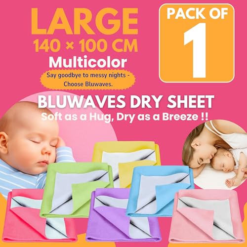 Image of Quick Drysheet for Baby - Waterproof & Extra Absorbent (Large Pack of 1) | Instadry Bed Protector Sheets | Washable Reusable Mattress Protector for New Born Babies Toddler Kids Children - Multicolor